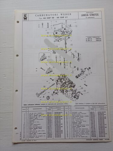 Weber carburatore 44 IDF 26-27 Lancia STRATOS 1974 catalogo ricambi …