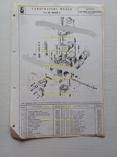 Weber carburatore 45 DCOE 9 Alfa Romeo 2600 Sprint-Spider 1966 …