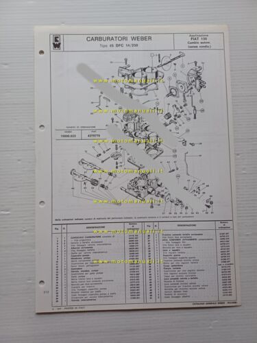 Weber carburatore 45 DFC 14.250 Fiat 130 autom. 1977 catalogo …
