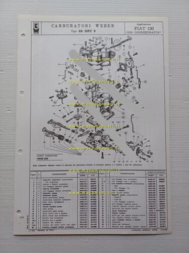Weber carburatore 45 DFC 3 Fiat 130 Condizion.1973 catalogo ricambi …