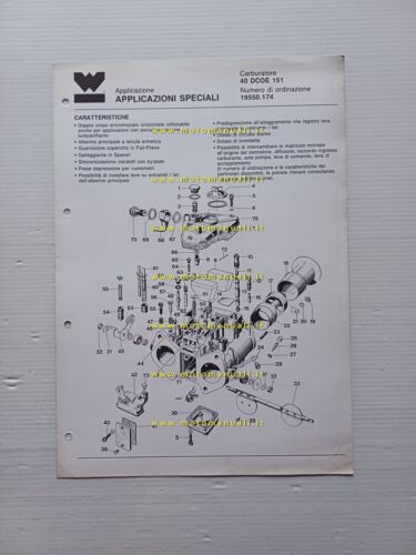Weber carburatore Applicazioni Speciali 40 DCOE 151 catalogo ricambi originale