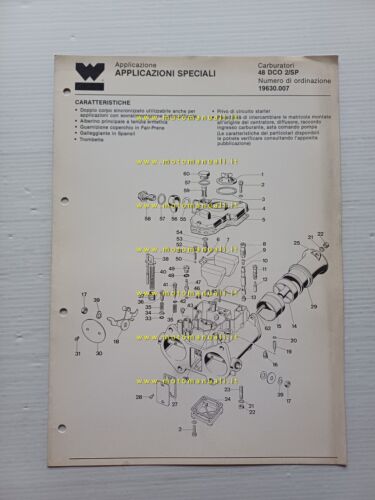 Weber carburatori Applicazioni Speciali 48-50-55 DCO 2.SP catalogo ricambi orig.
