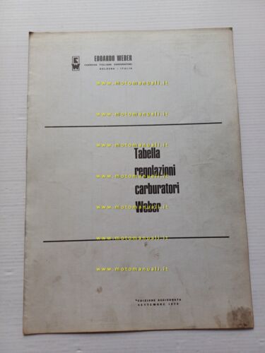 WEBER manuale officina Tabella Regolazioni Carburatori auto 1970 originale