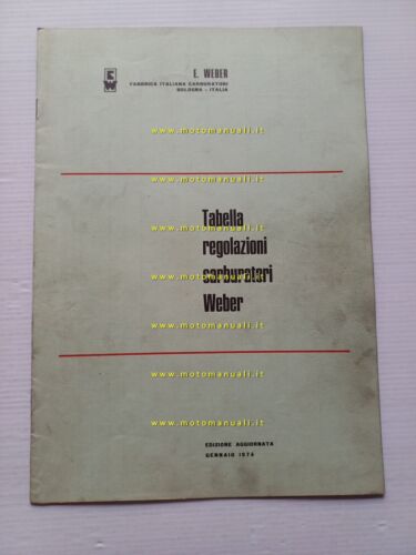 WEBER manuale officina Tabella Regolazioni Carburatori auto 1974 originale