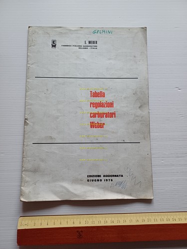 WEBER manuale officina Tabella Regolazioni Carburatori auto 1976 originale