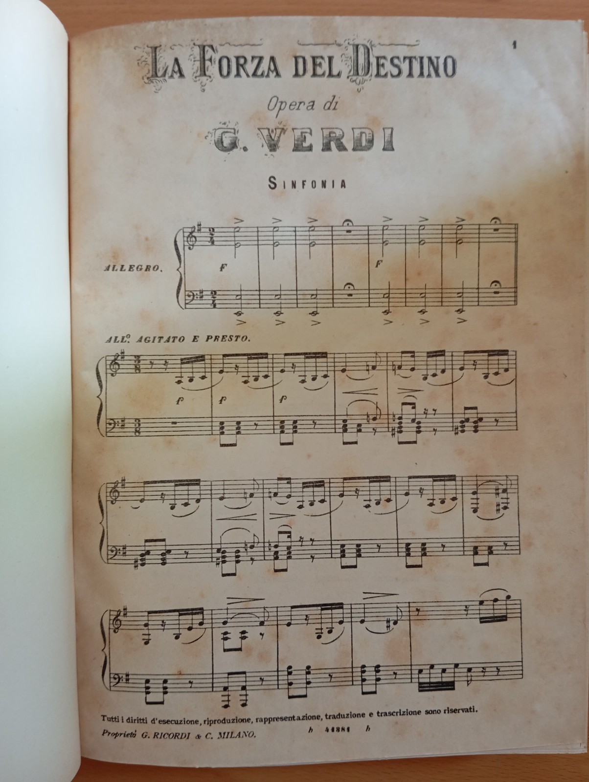 G. Verdi, La forza del destino, spartito pianoforte, Ricordi, 1895?
