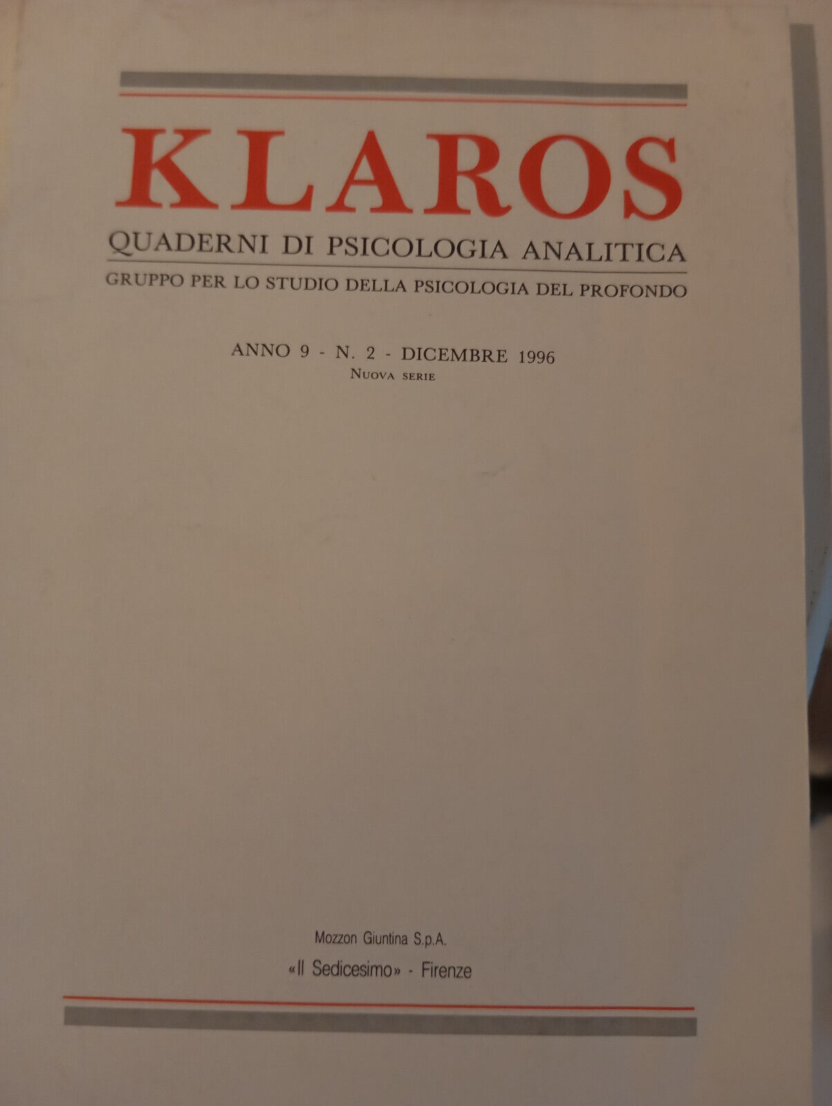 Klaros Quaderni di psicologia analitica, 2 , 1996