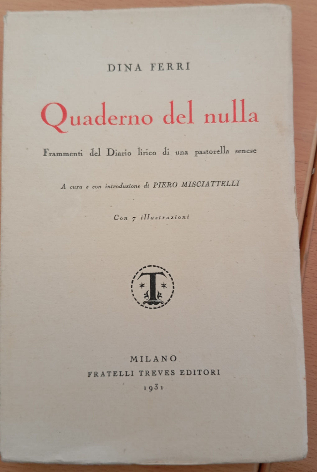 Quaderno del nulla, Dina Ferri, Treves, con 7 illustrazioni, 1931