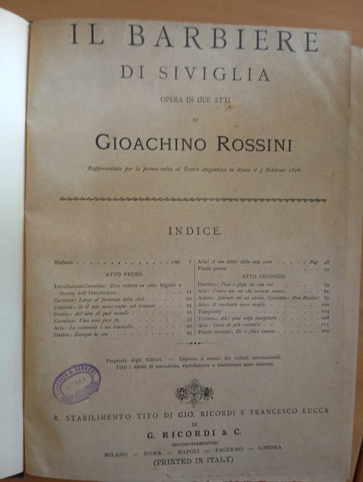 Rossini Il barbiere di Siviglia spartito canto pianoforte rllegato Ricordi …