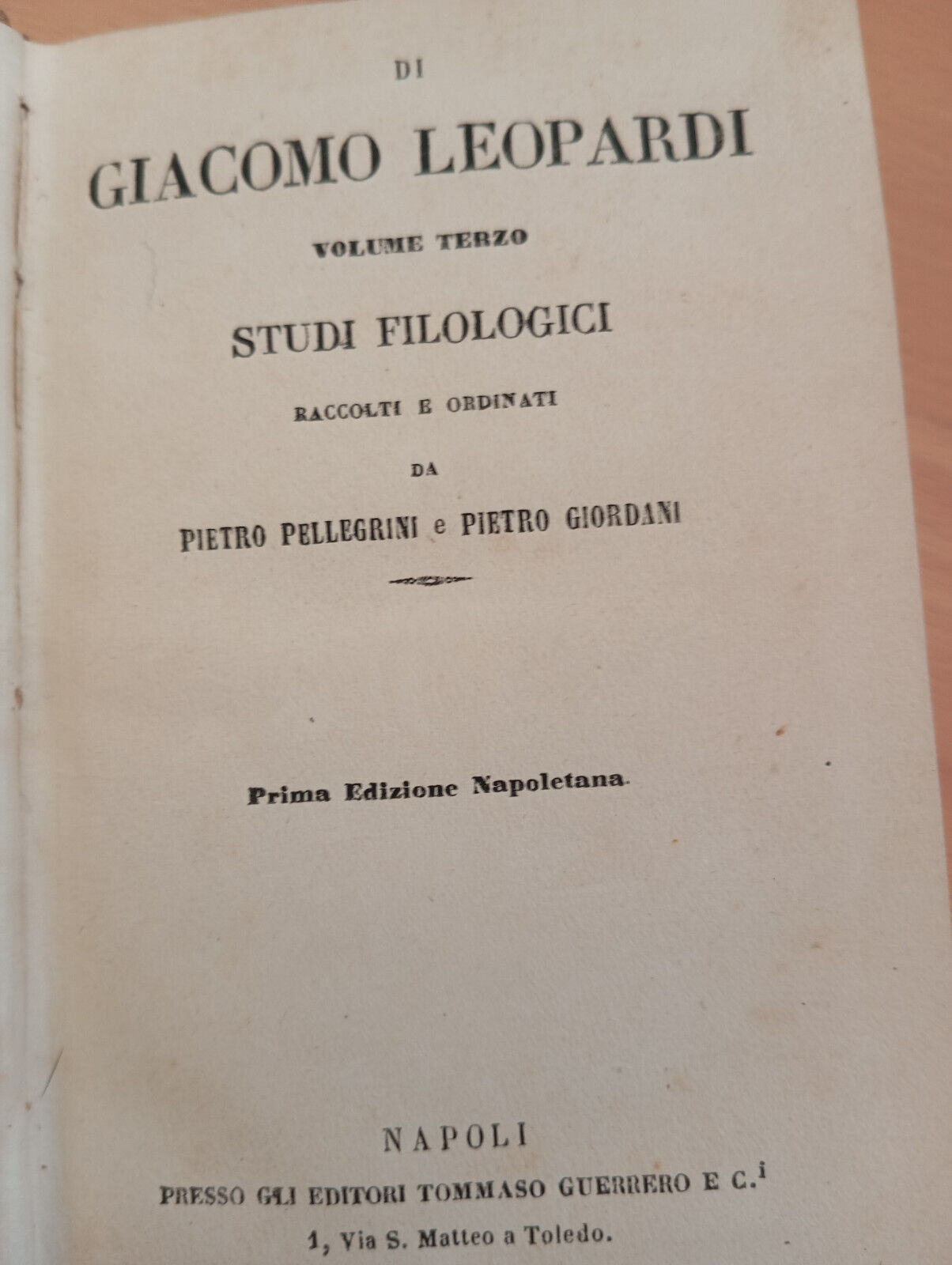 Studi filologici volume terzo, Giacomo Leopardi, Ordinate da Pellegrini, 1855