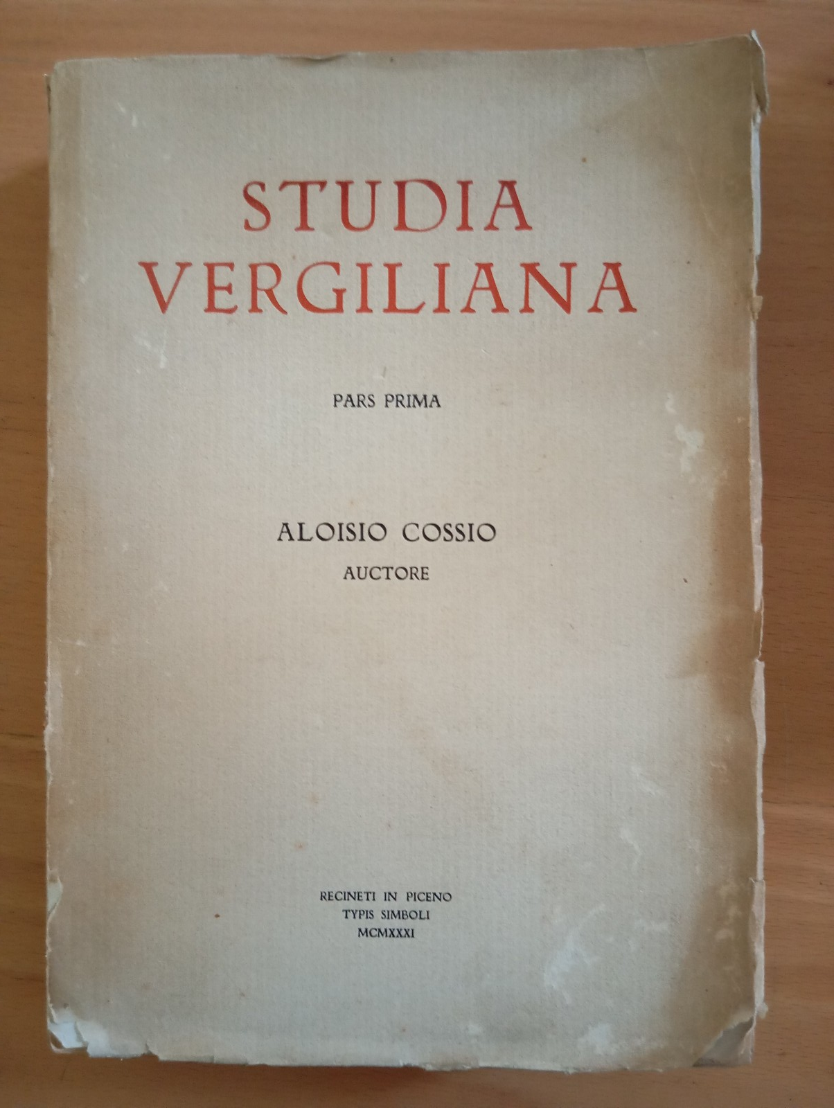 Studia virgiliana, parte prima, Aloisio Cosso, 1931