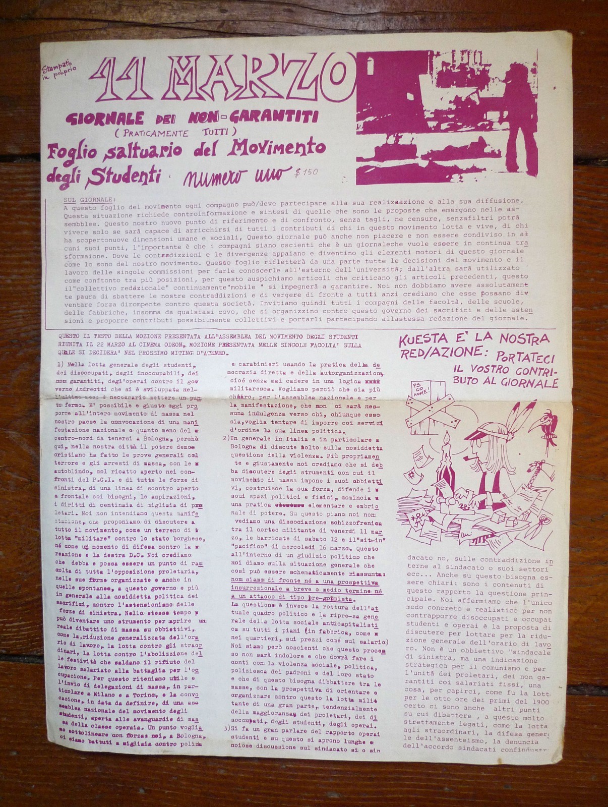 11 MARZO n.1 1977.GIORNALE DEI NON GARANTITI[Bologna,Autonomia Operaia,movimento