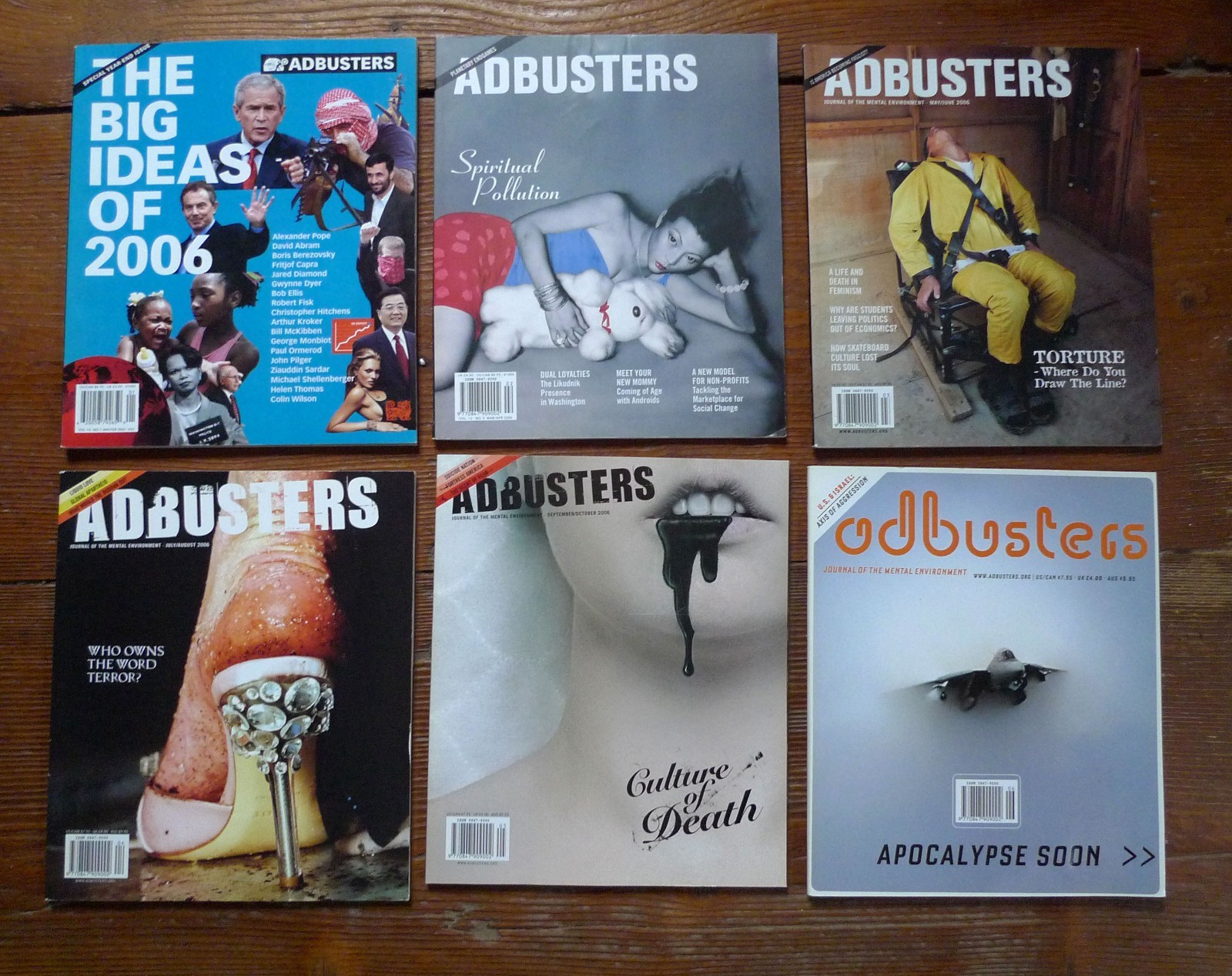ADBUSTERS Magazine 63/64/65/66/67/68 2006.ANNATA[anti-consumismo,grafica
