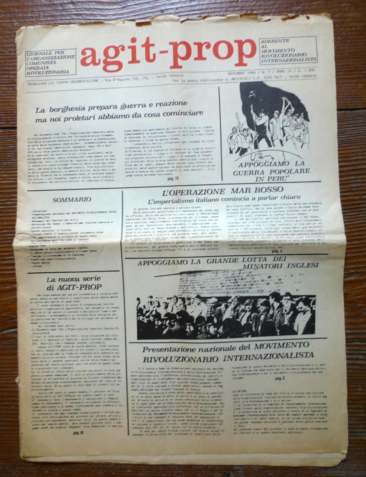 AGIT-PROP 1 1984.GIORNALE PER L'ORGANIZZAZIONE COMUNISTA OPERAIA RIVOLUZIONARIA