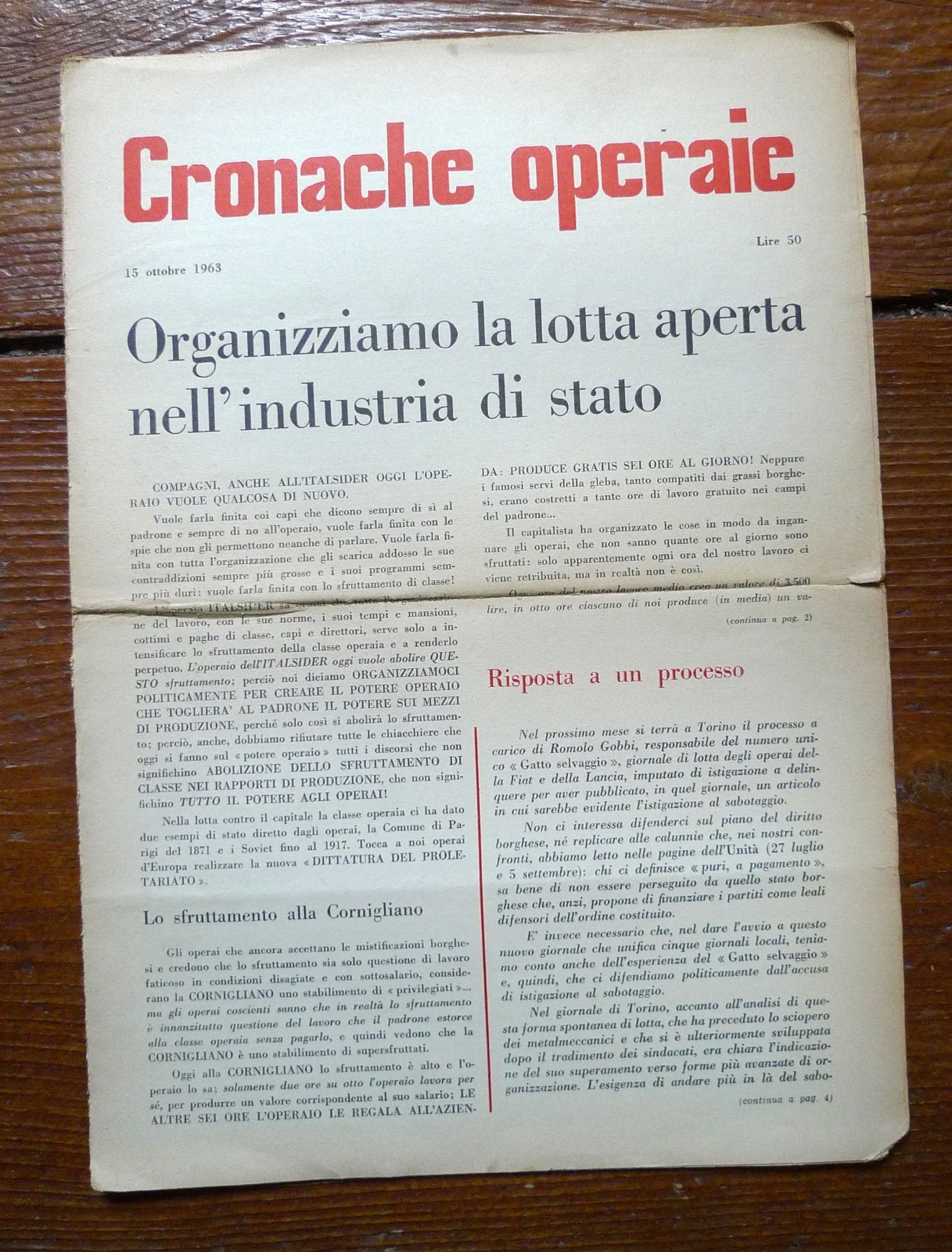 CRONACHE OPERAIE 15 Ottobre 1963[operaismo,Faina,Mario Tronti,Toni Negri