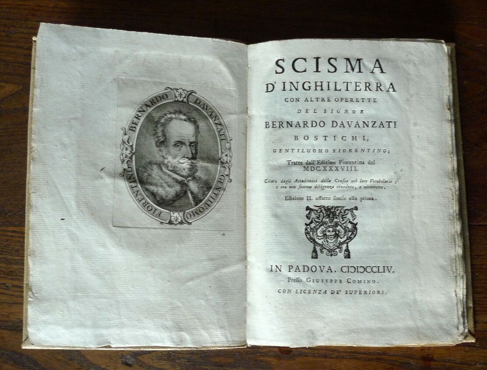 Davanzati,SCISMA D'INGHILTERRA CON ALTRE OPERETTE,1754 Comino[storia,Toscana