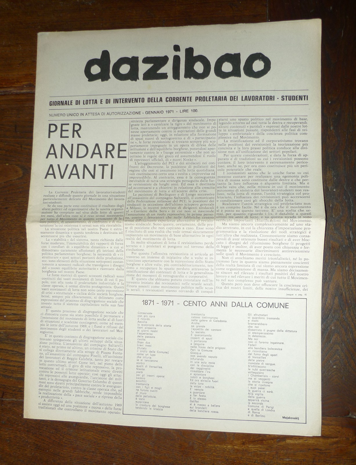 DAZIBAO.Giornale di lotta,numero unico gen.1971[movimento,Dario Fo