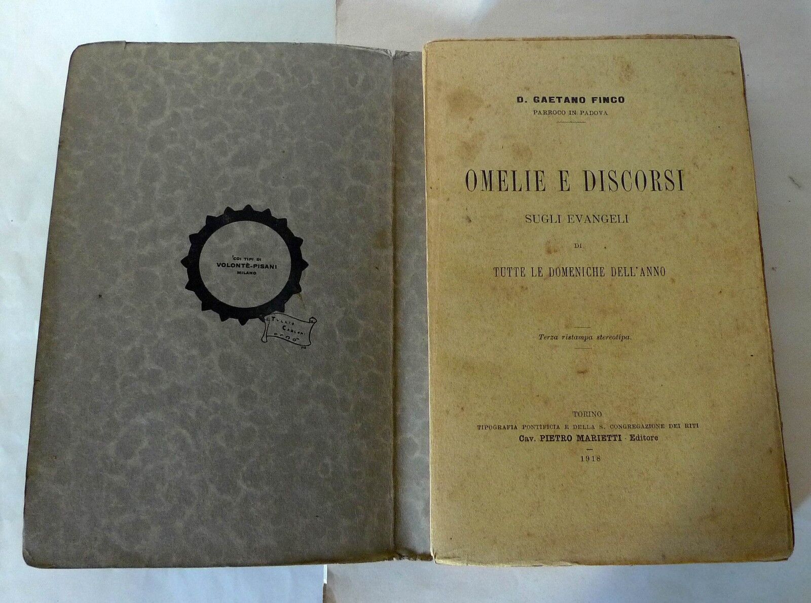 Finco,OMELIE E DISCORSI SUGLI EVANGELI,1918 Marietti[religione,Vangeli,Padova