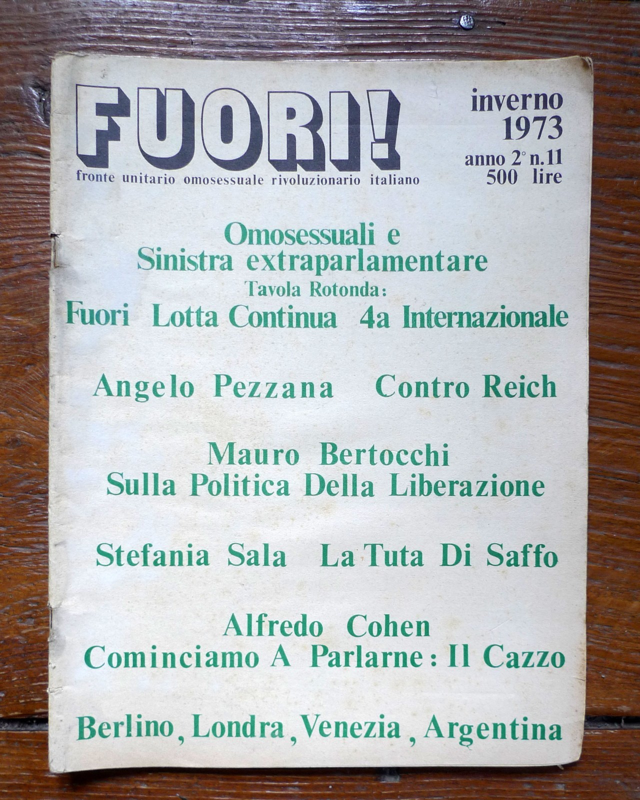 FUORI! Anno 2° n.11 1973.FRONTE UNITARIO OMOSESSUALE RIVOLUZIONARIO ITALIANO