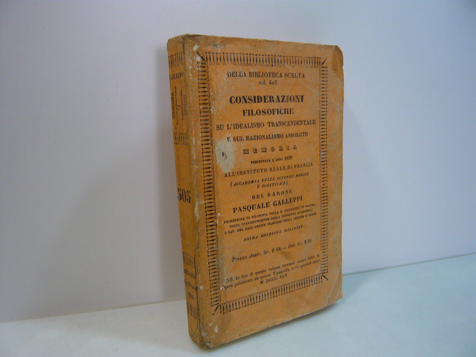 Galluppi,CONSIDERAZIONI FILOSOFICHE su l'idealismo transcendentale, Milano 1945