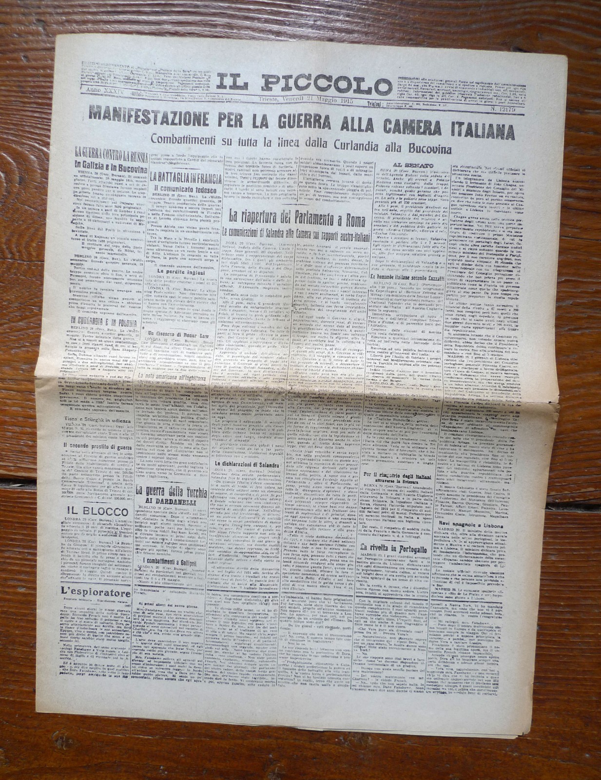 IL PICCOLO.Trieste Venerdì 21 Maggio 1915[Quotidiano,GUERRA,Russia,WW1