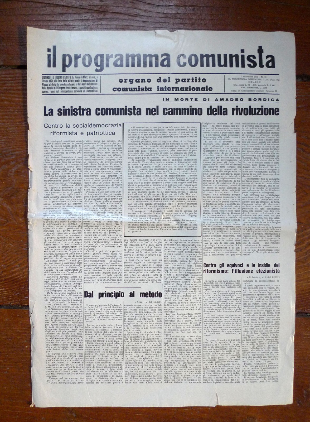 IL PROGRAMMA COMUNISTA ORGANO DEL PCInt n.15 1 settembre 1970[comunismo,Bordiga