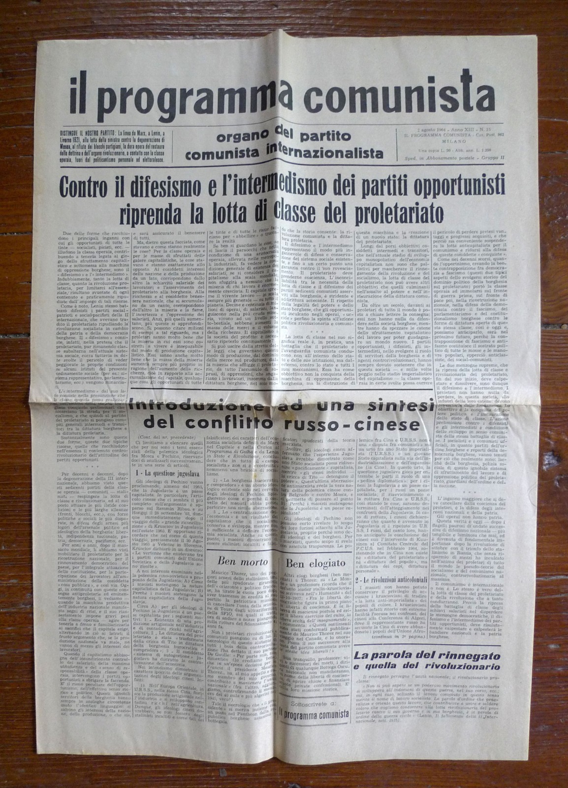 IL PROGRAMMA COMUNISTA ORGANO DEL PCInt n.15 2 agosto 1964[comunismo,Bordiga