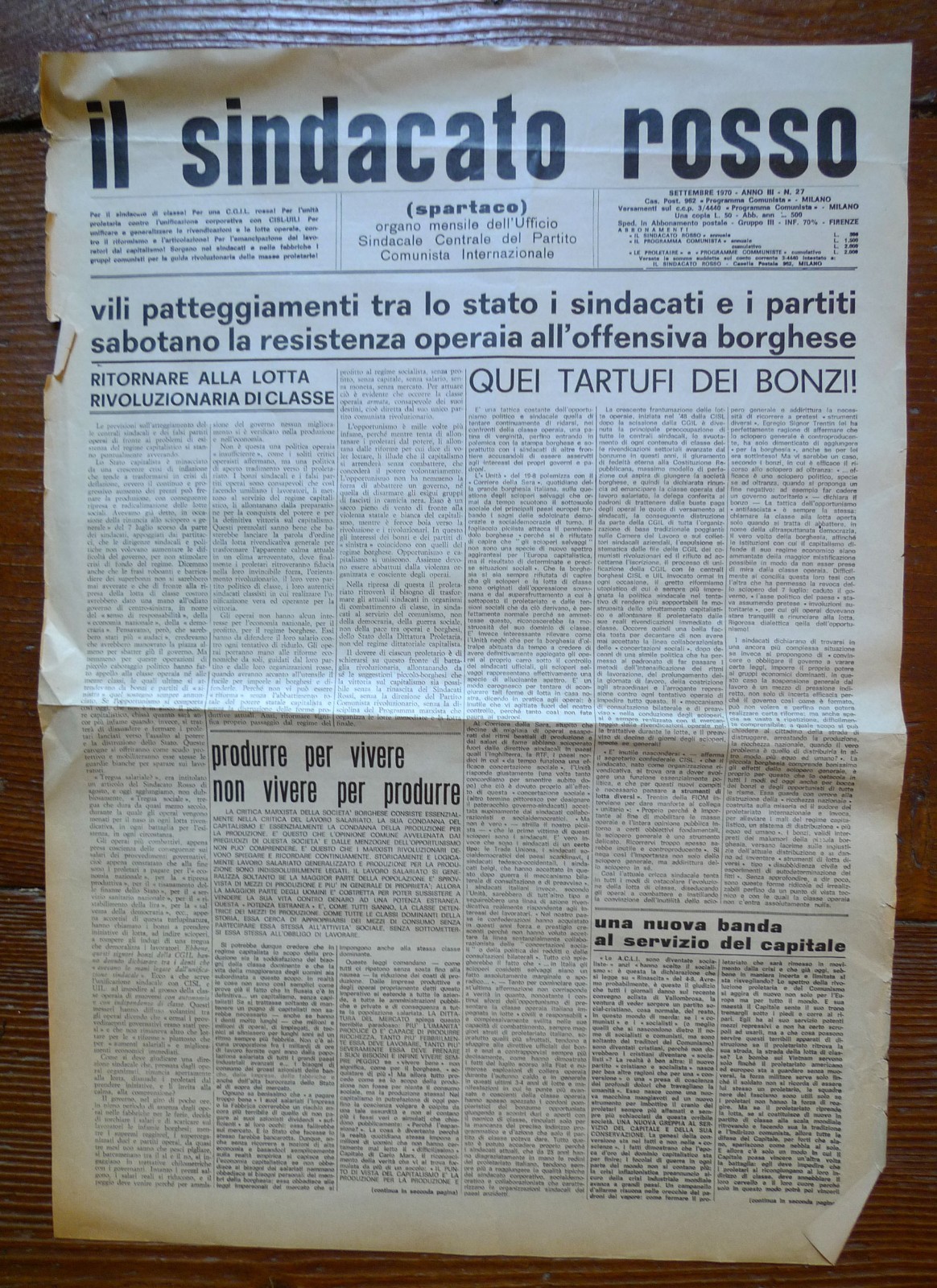IL SINDACATO ROSSO(SPARTACO)n.27 set.1970[PCInt,Bordiga,comunismo