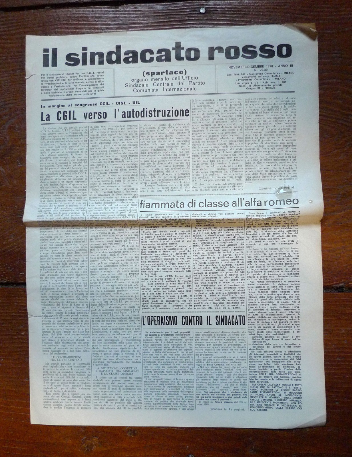 IL SINDACATO ROSSO(SPARTACO)n.29-30 1970[PCInt,Bordiga,comunismo
