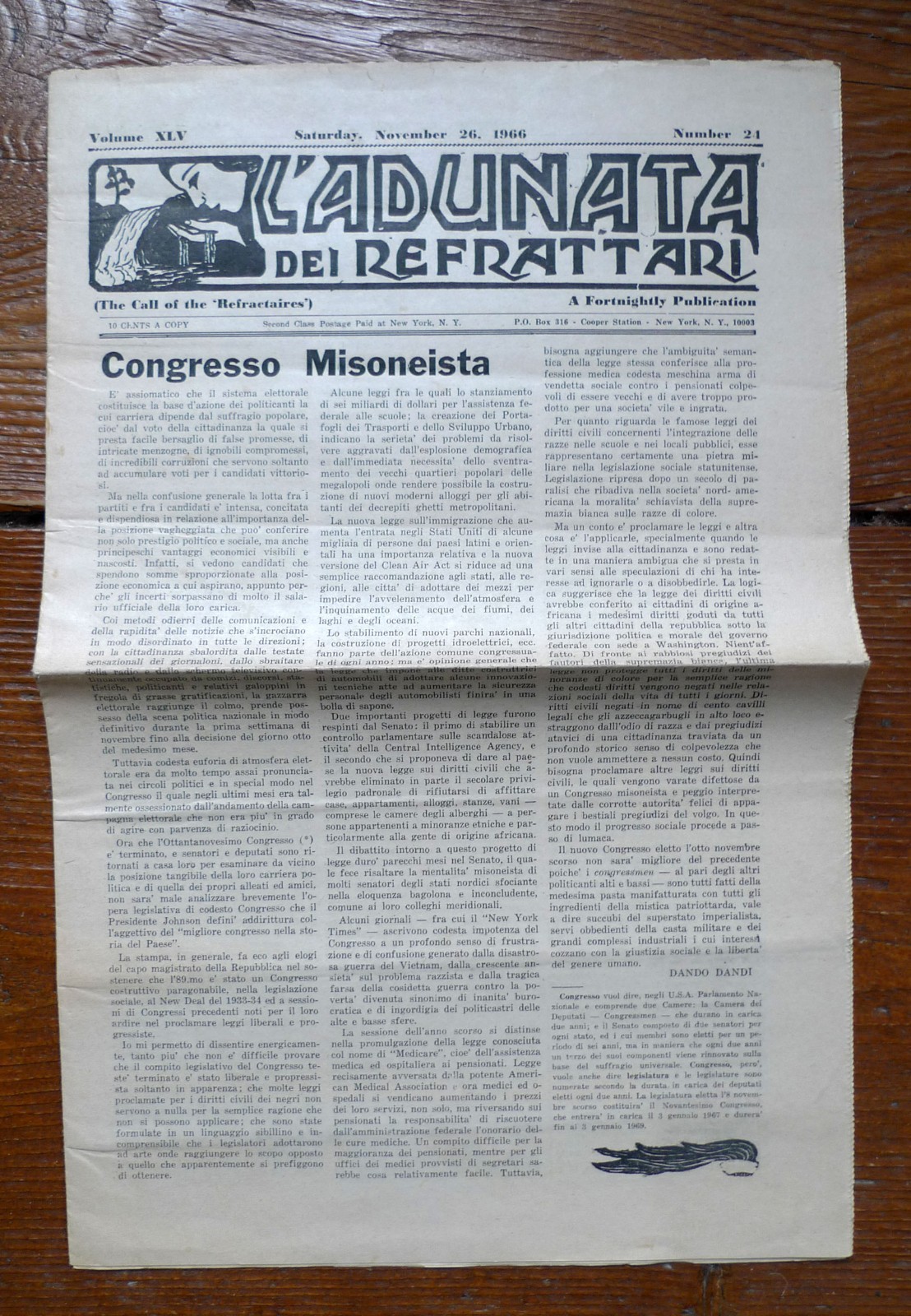 L'ADUNATA DEI REFRATTARI N.24 Nov.1966[ANARCHIA,congresso misoneista