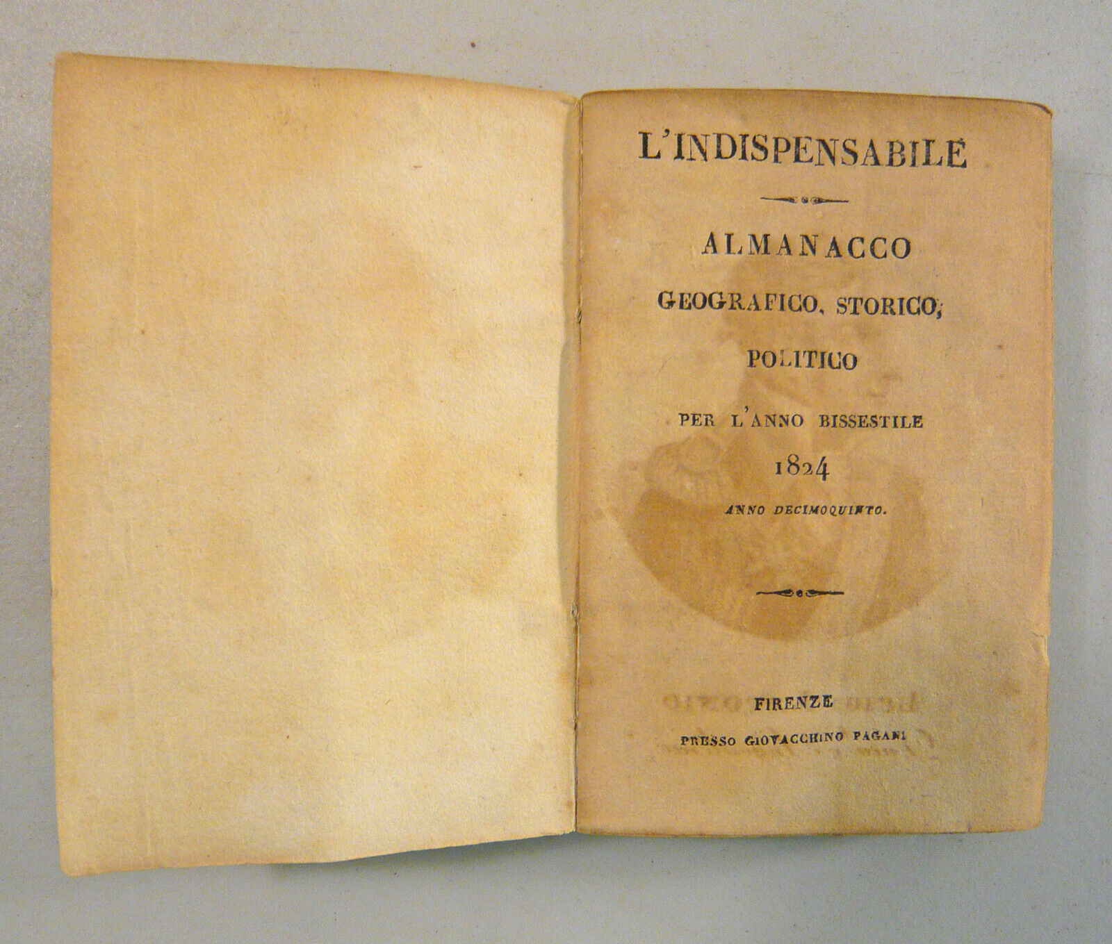 L’INDISPENSABILE.Almanacco geografico,storico,politico.Anno bisestile 1824