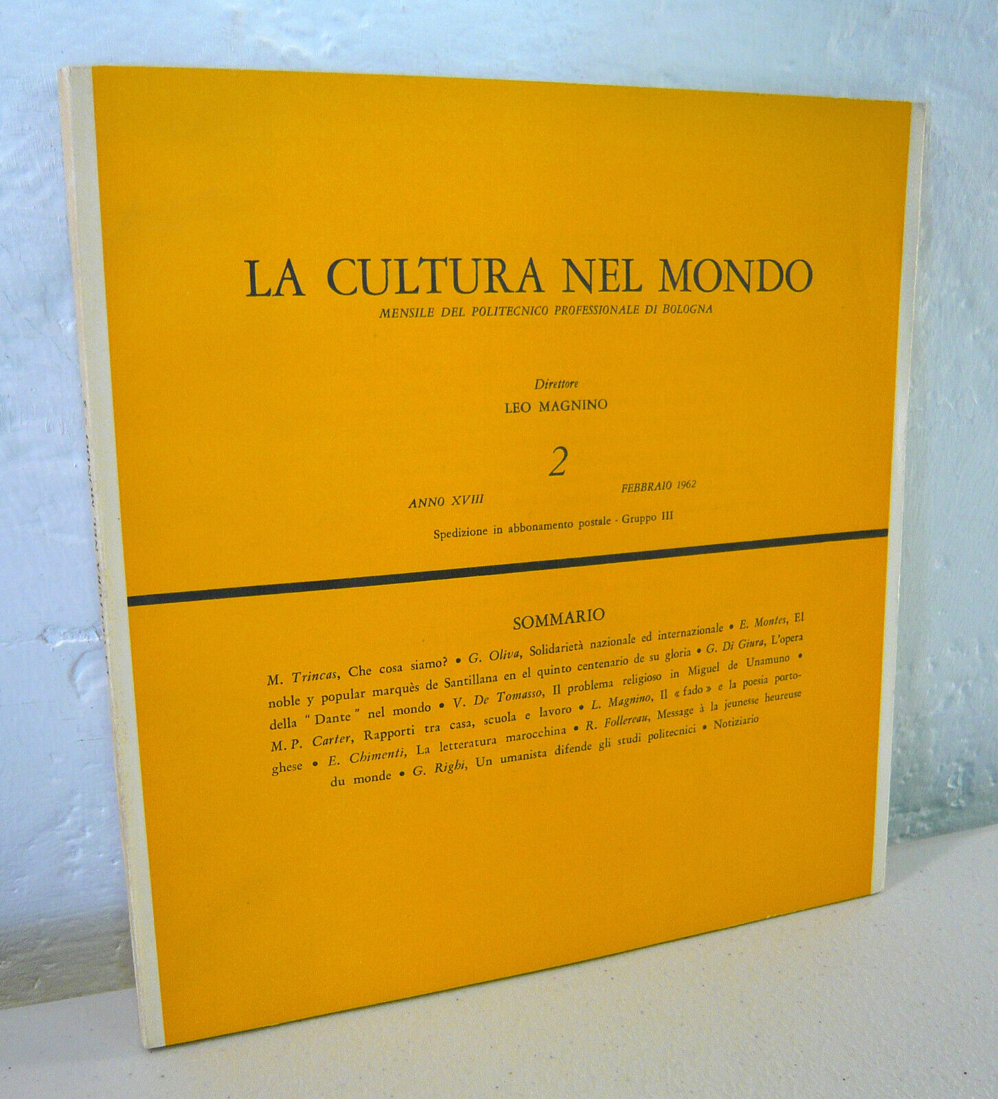 LA CULTURA NEL MONDO n.2 1962.Mensile del Politecnico Professionale di …