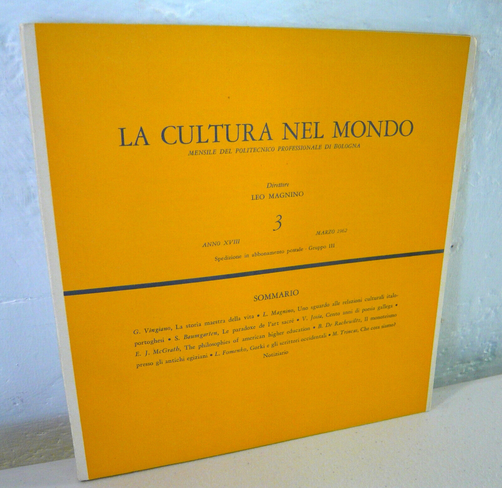 LA CULTURA NEL MONDO n.3 1962.Mensile del Politecnico Professionale di …