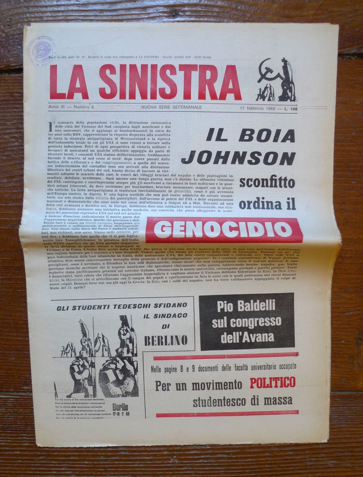 LA SINISTRA Nuova Serie Ann.III n.6 17 Feb.1968[rivista,comunismo,Corvisieri