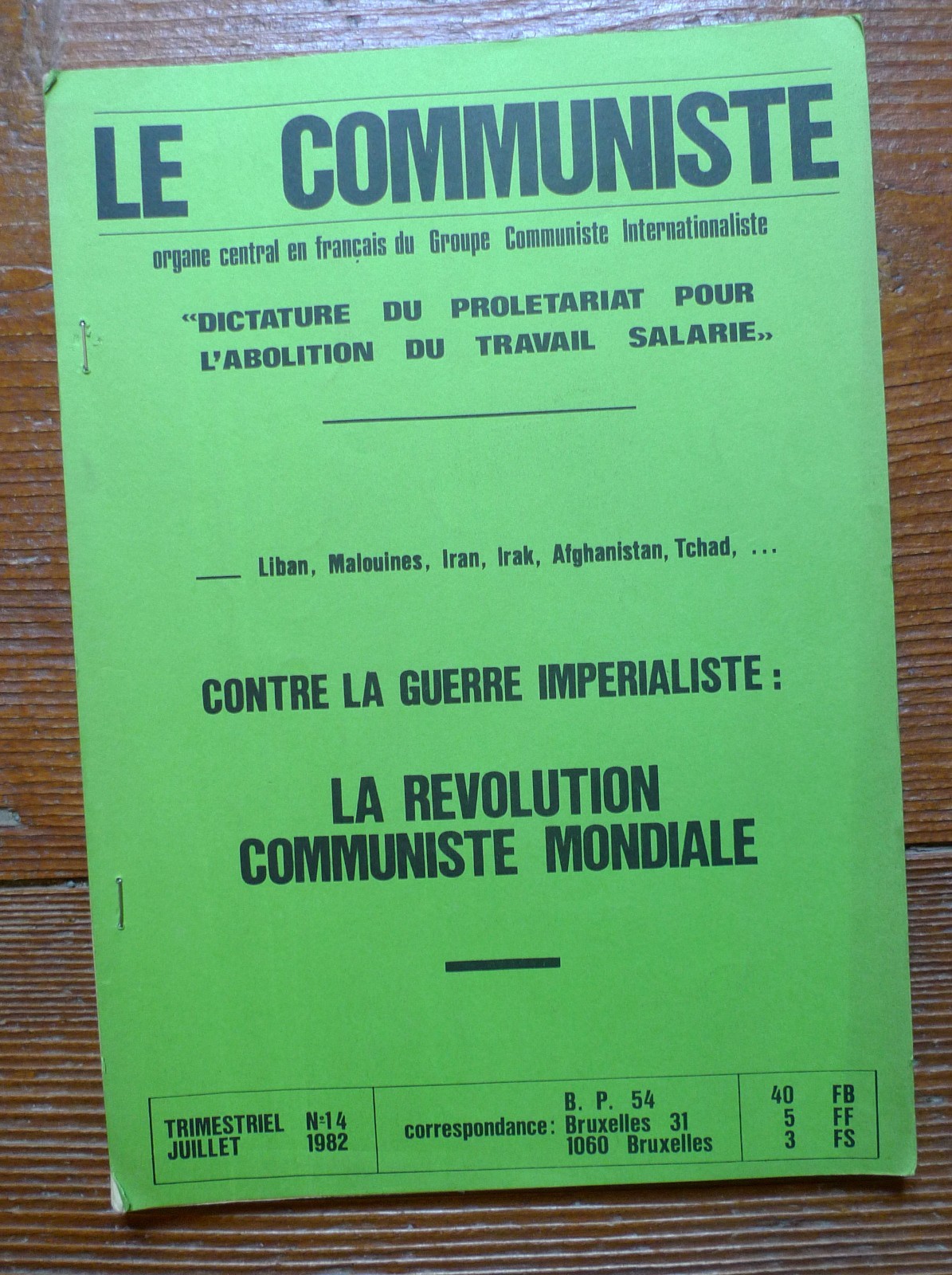 LE COMMUNISTE 14 1982.Groupe Communiste Internationaliste,Bruxelles[comunismo