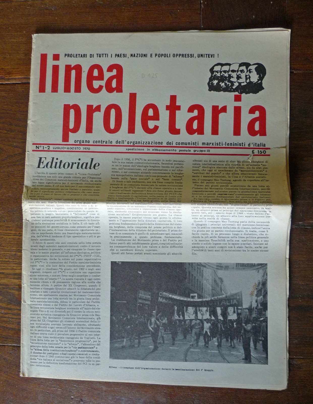 LINEA PROLETARIA n.1-2 Luglio-Agosto 1970[comunismo,marxisti-leninisti