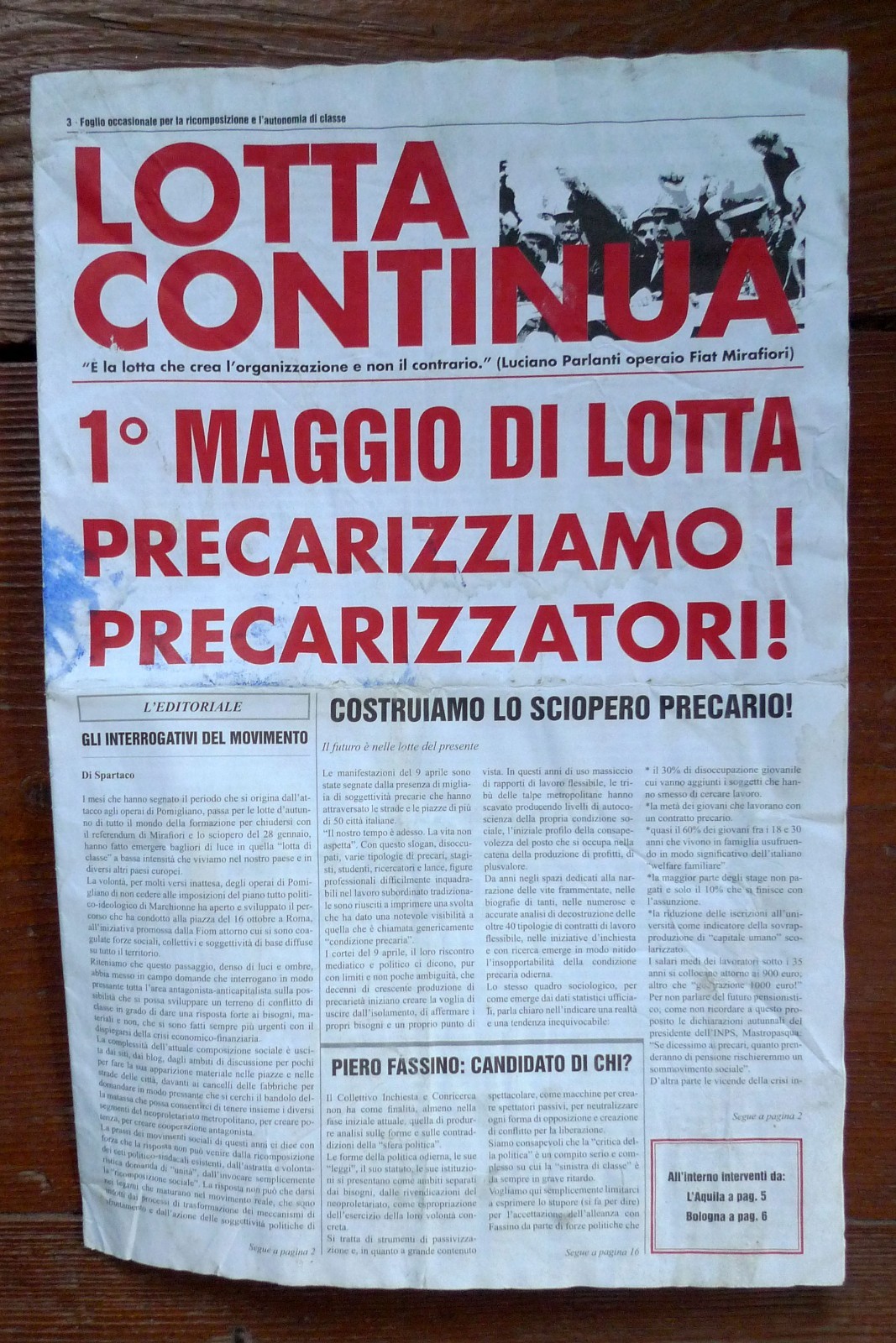LOTTA CONTINUA.Foglio occasionale 3 2011[comunismo,1 maggio,movimento