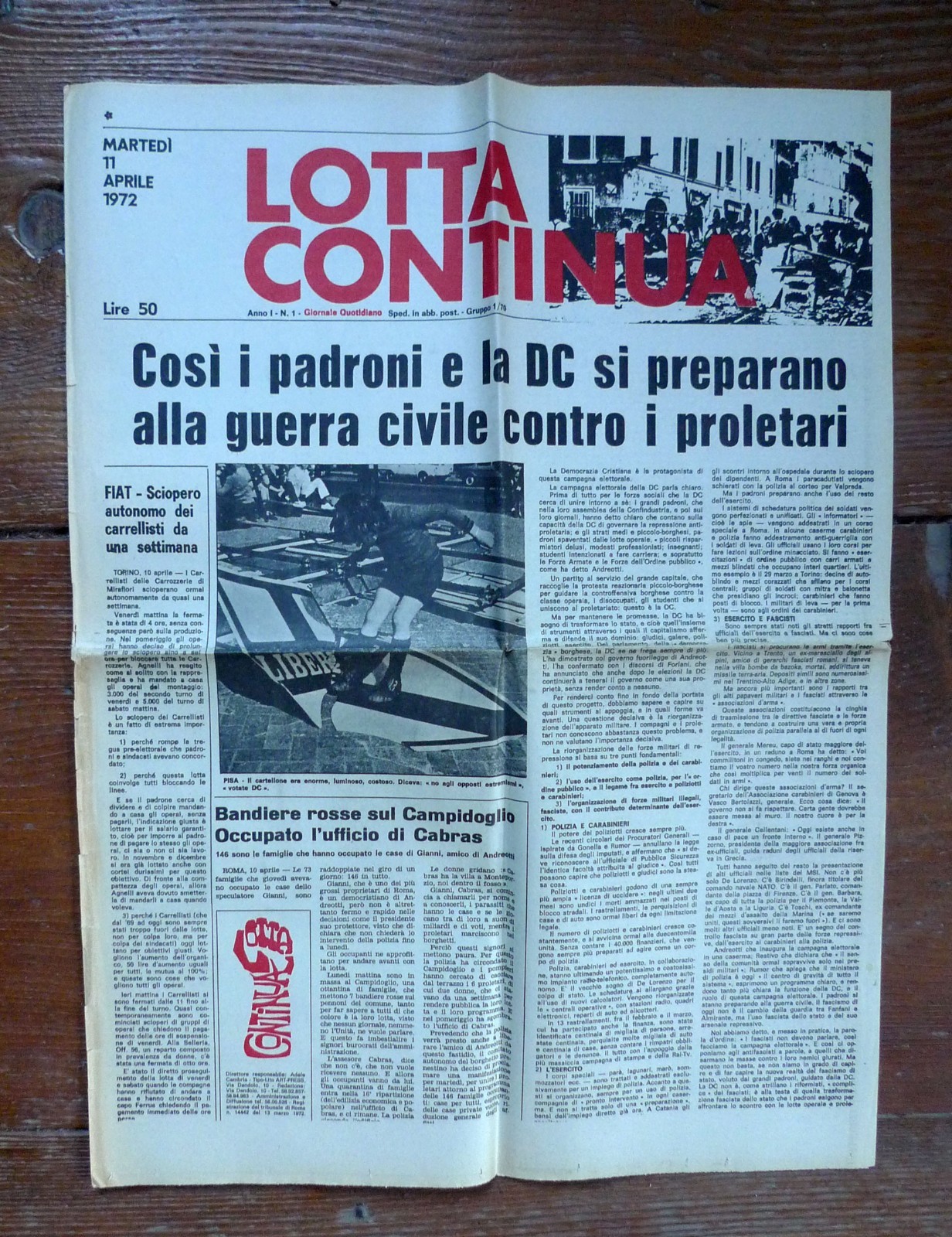 LOTTA CONTINUA Giornale Quotidiano Anno I-N.1 Martedì 11 Aprile 1972[comunismo