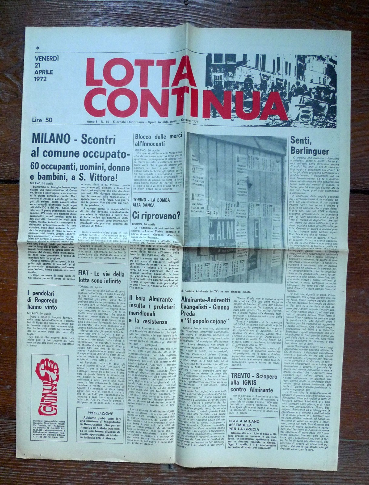 LOTTA CONTINUA Giornale Quotidiano Anno I-N.10 Venerdì 21 Aprile 1972[comunismo