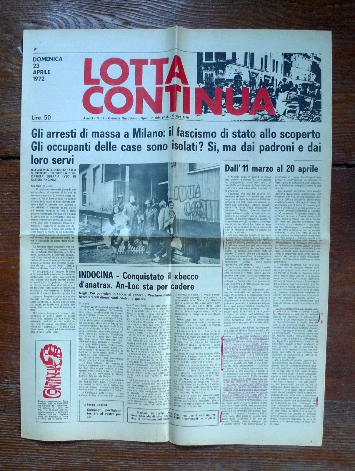 LOTTA CONTINUA Giornale Quotidiano Anno I-N.12 Domenica 23 Aprile 1972[comunismo