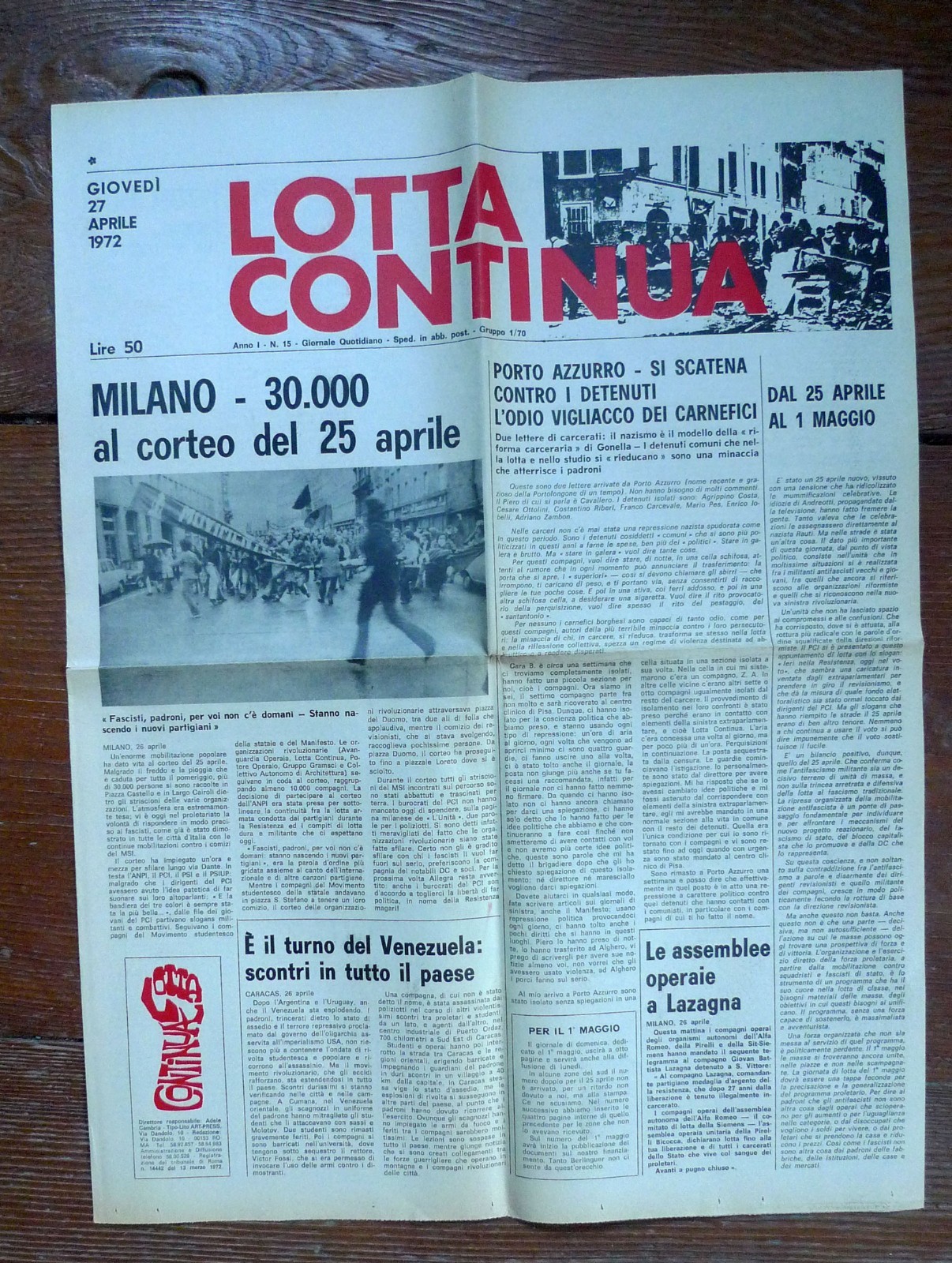 LOTTA CONTINUA Giornale Quotidiano Anno I-N.15 Giovedì 27 Aprile 1972[comunismo