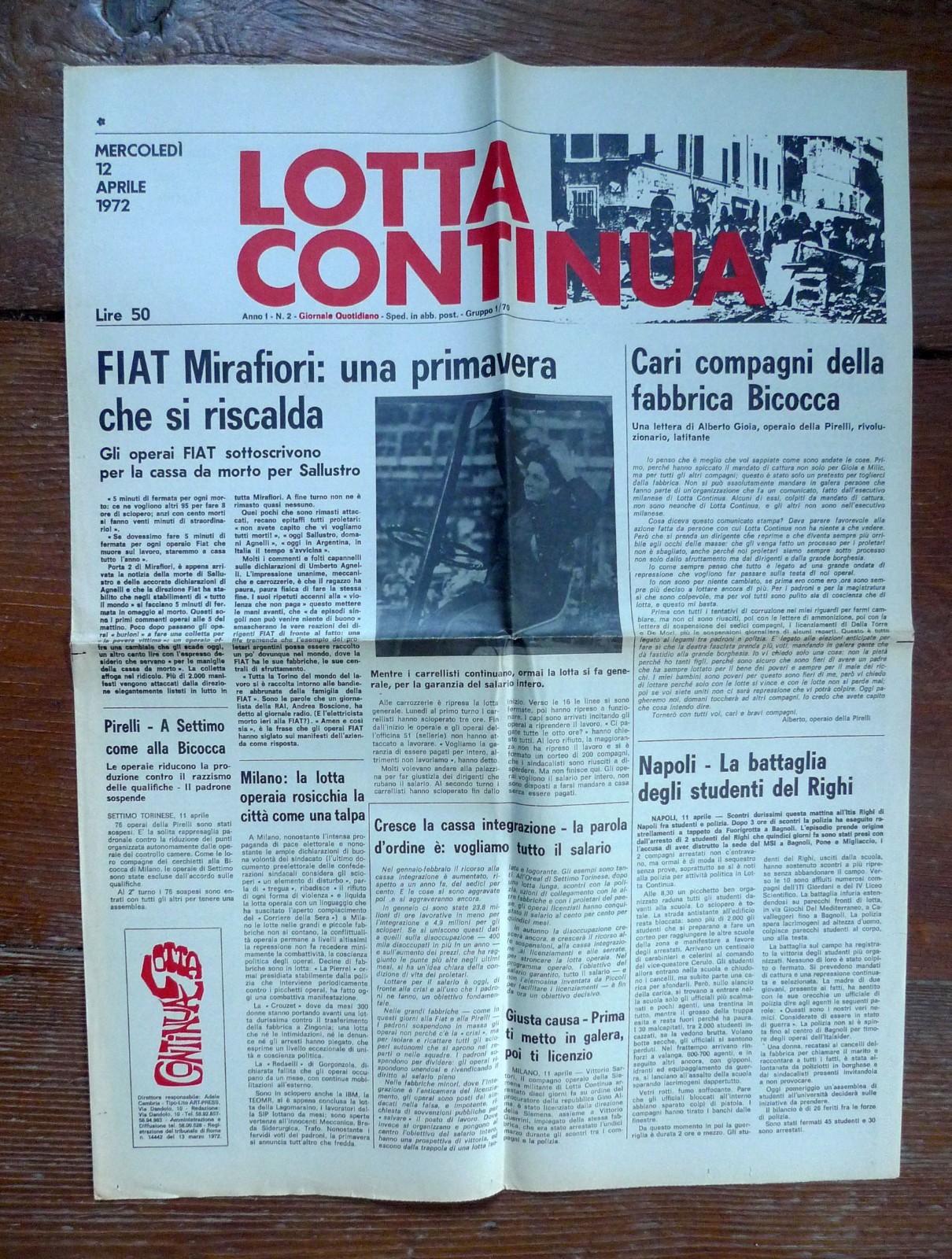 LOTTA CONTINUA Giornale Quotidiano Anno I-N.2 Mercoledì 12 Aprile 1972[comunismo