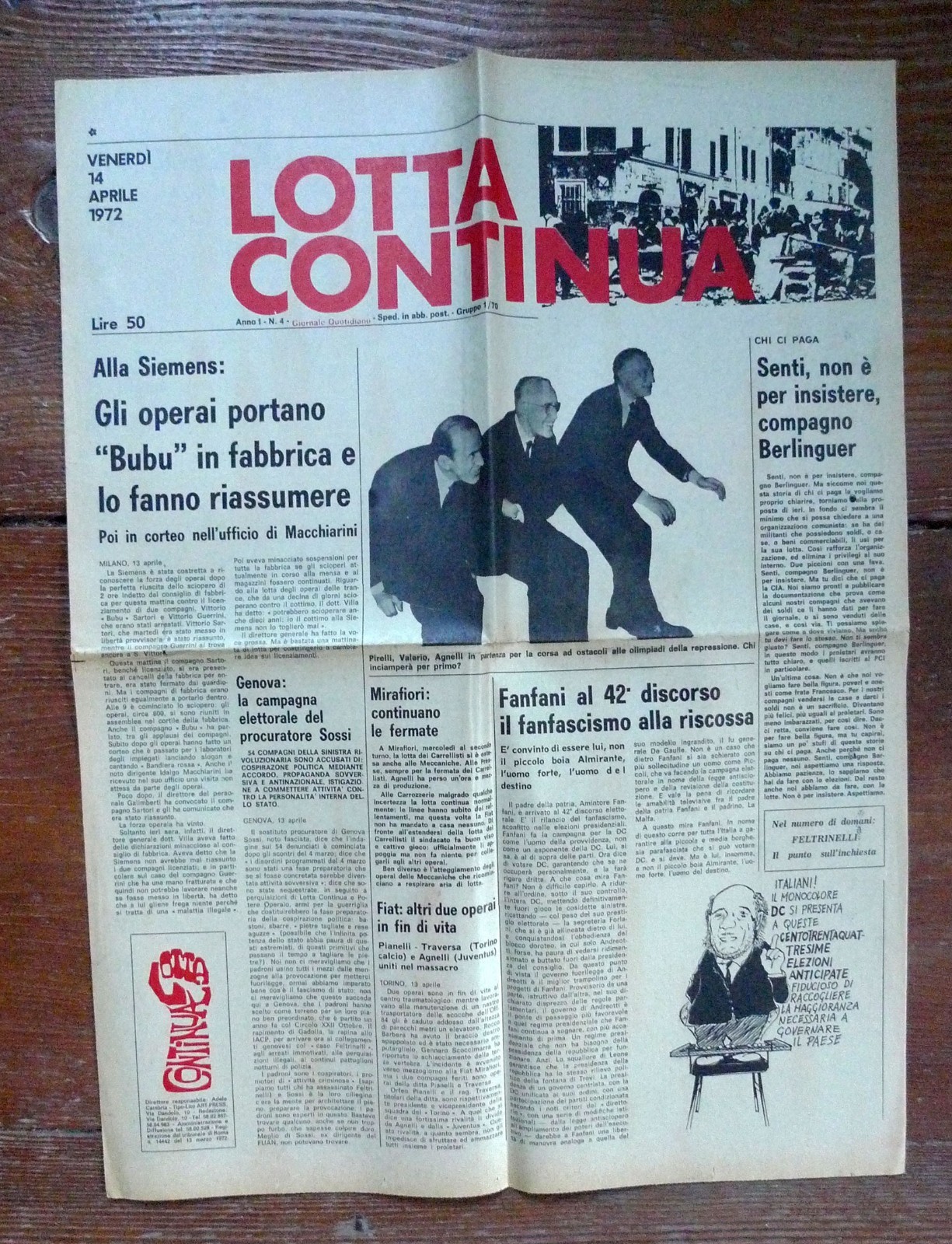 LOTTA CONTINUA Giornale Quotidiano Anno I-N.4 Venerdì 14 Aprile 1972[comunismo