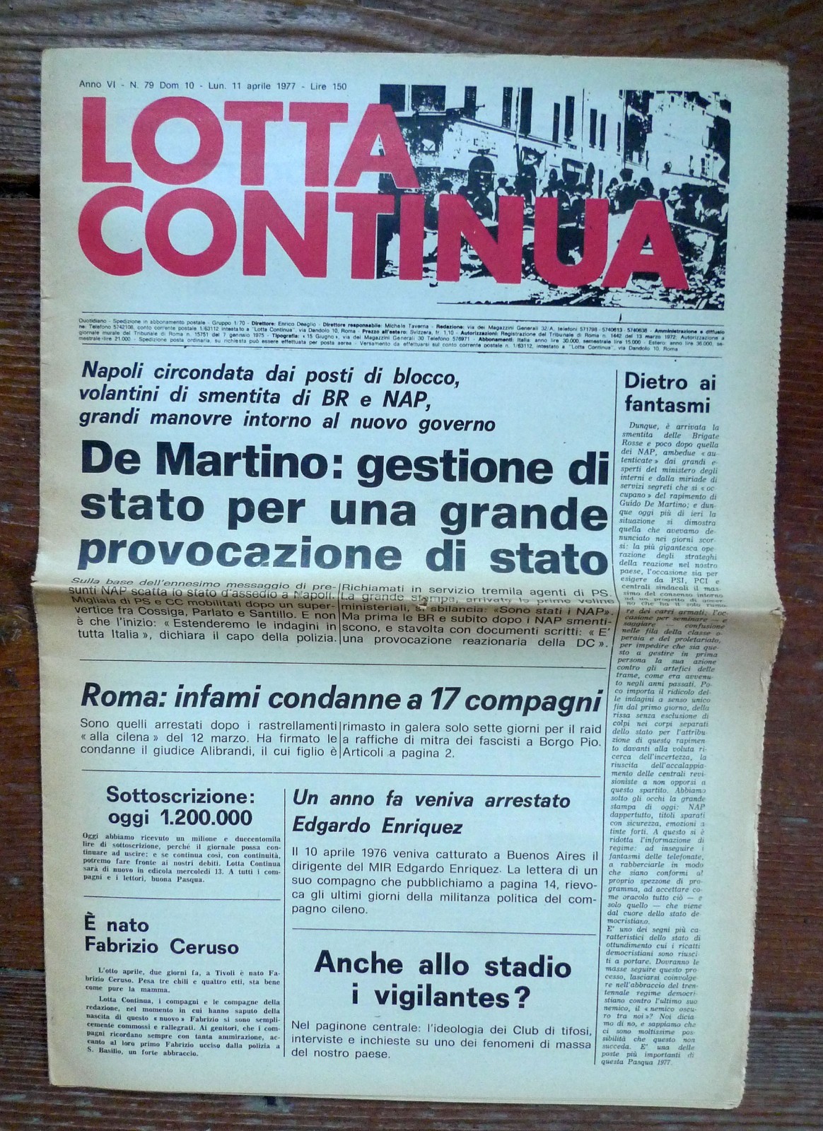 LOTTA CONTINUA.Quotidiano Anno VI-N.79 Dom.10-Lun.11 Aprile 1977[comunismo