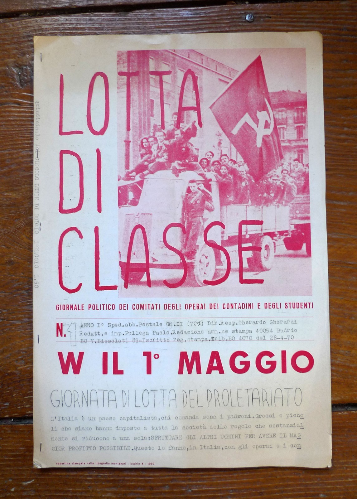 LOTTA DI CLASSE n.1 1970.GIORNALE POLITICO.CIRCOLO LENIN DI BUDRIO[comunismo