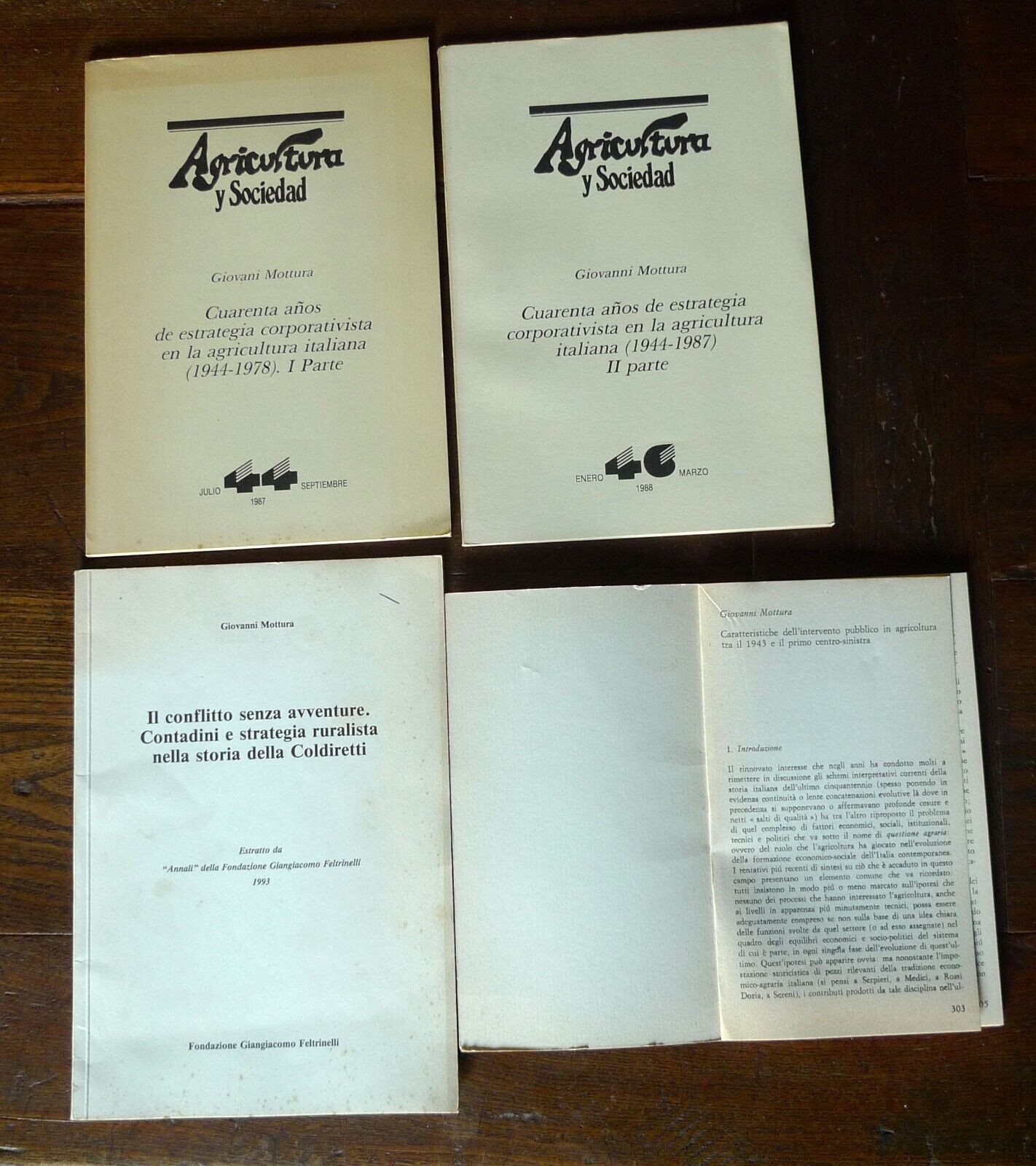 Lotto 4 opuscoli di Giovanni Mottura,Storia agricoltura italiana,Coldiretti