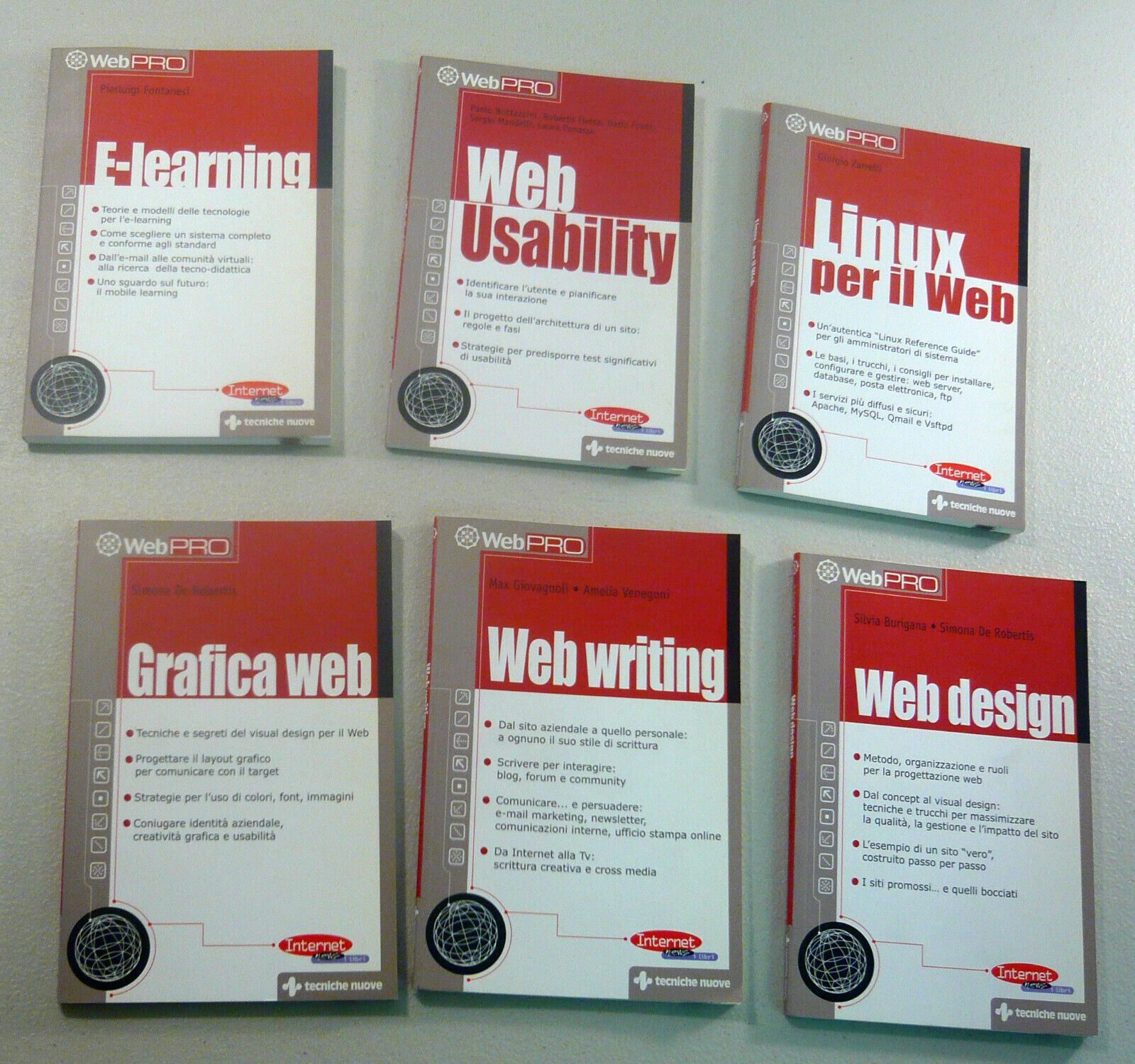 Lotto manuali WEB PRO,Tecniche Nuove 2002[DESIGN,WRITING,GRAFICA,USABILITY,LINUX