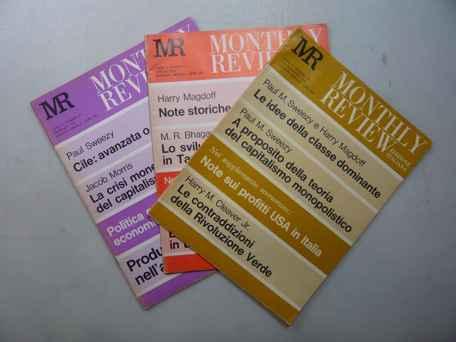 Lotto MONTHLY REVIEW,Dedalo, 1972, 3 numeri[Leo Guberman,Sweezy