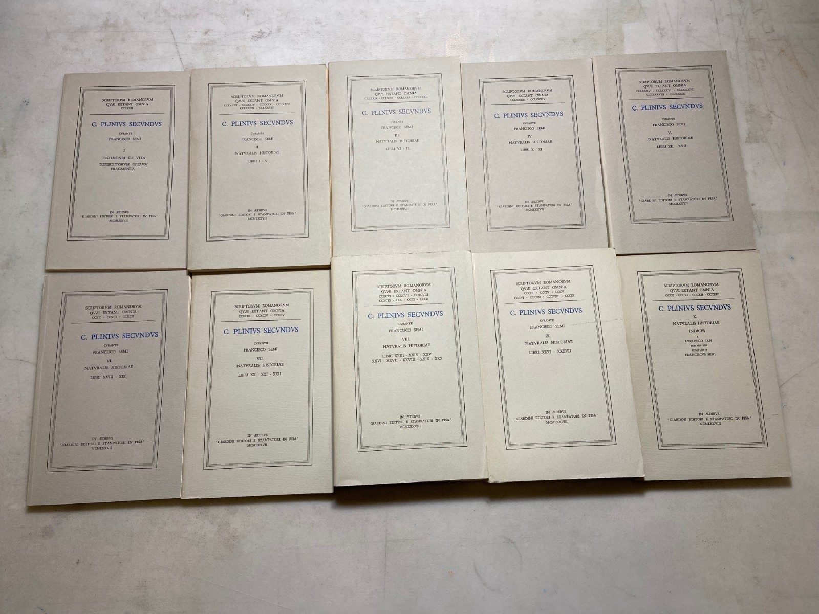 Lotto Plinius Secundus,NATURALIS HISTORIAE,TESTIMONIA DE VITA, Giardini ed 1978