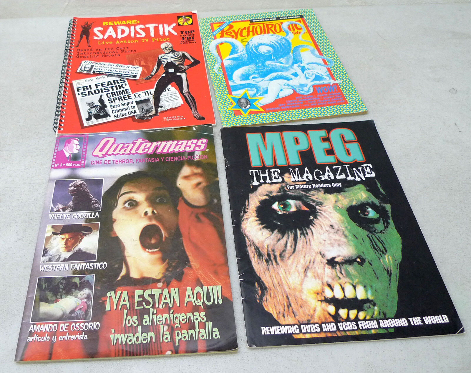 Lotto riviste cinema horror fantascienza.MPEG/PSYCHOTRONIC/QUATERMASS/SADISTIK